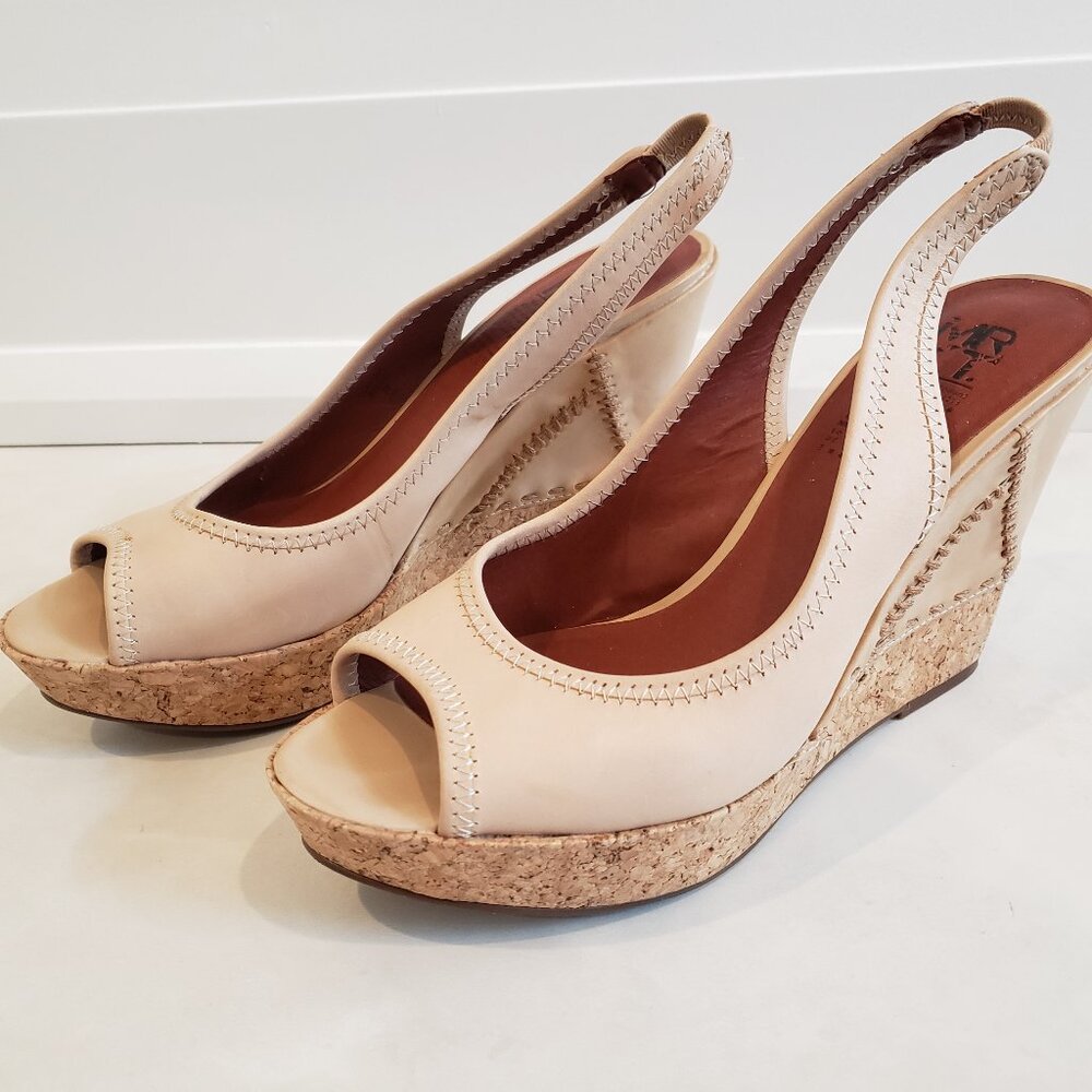 MRKT "Claudia" Beige Leather Cork & Jute Platform Wedges (Size 38)